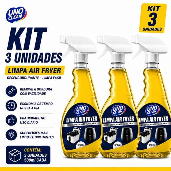 Kit 3 Espuma Limpa Air Fryer 500ml Fácil Uso Limpeza Rápida Remove Gordura Incrustada Grelha Forno Fogão