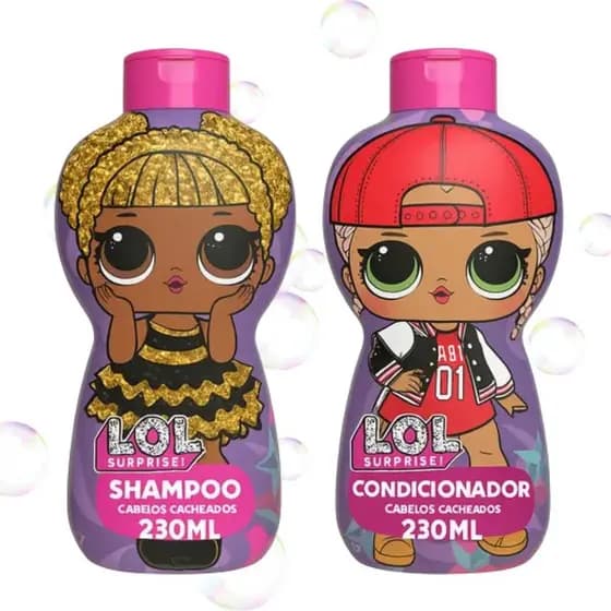 Kit Infantil Shampoo + Condicionador + Cartela de Adesivos - LOL Surprise Cabelos Cacheados