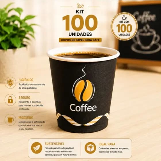 100 Copo de Papel Estampa Impresso Térmico 60ml Chá Café Expresso Quente Frio