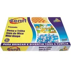 JOGO 4 EM 1 DAMA / TRILHA / JOGO DO MICO / MINI BINGO 192 RESAM