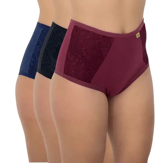 Kit Calçola Cotton Plus Size Cintura Alta Senhora Calcinha Feminina Algodão com Renda Atacado
