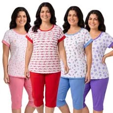 Kit 4 Pijamas Feminino Pescador Senhora Manga Curta Bermuda Atacado