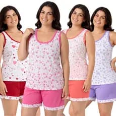 Kit 4 Pijamas Plus Size Short Doll Bermudoll Feminino Verão Senhora Regata Promoção