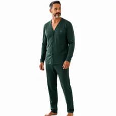 Pijama Masculino Aberto na Frente Manga Longa e Calça Pós Cirúrgico em Malha