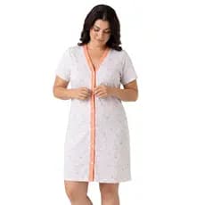 Camisola de Malha Aberta Vestido Amamentação Cirurgia Manga Curta Conforto