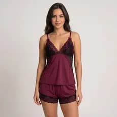 Baby Doll Suede Pijama Feminino Bicolor Blusa e Short Plus Size Verão
