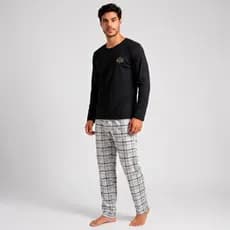 Pijama de Homem Adulto Manga Longa Calça Comprida Xadrez Pijama Masculino Premium