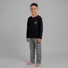 Pijama Infantil Masculino Xadrez Manga Longa Calça Comprida Inverno Malha Premium