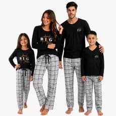 Pijama Família Xadrez Manga Longa e Calça Comprida Malha Leve e Confortável
