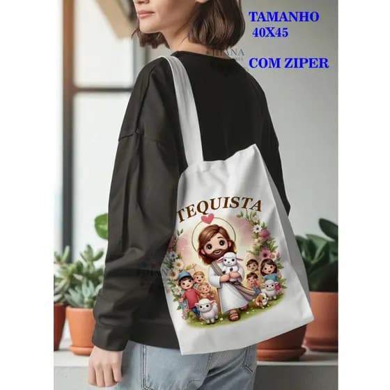 BOLSA SACOLA Ecobag feminina,unissex CATEQUISTA Jesus bom pastor,crianças,ovelha,moda cristã,católica,casual,verão