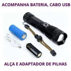 Lanterna Tática T9 P50 Super Potente LED Recarregável p/ Camping Fazenda Segurança