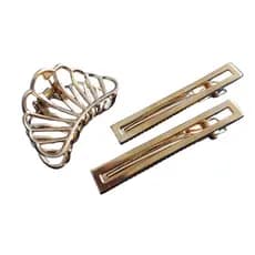 Kit Presilha Grampo e Piranha de Cabelo Dourado Metal Moda Luxo