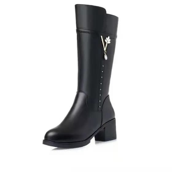 Botas femininas de cano médio para outono/inverno 2026, com veludo, salto médio, salto grosso, antiderrapantes, de lã, m