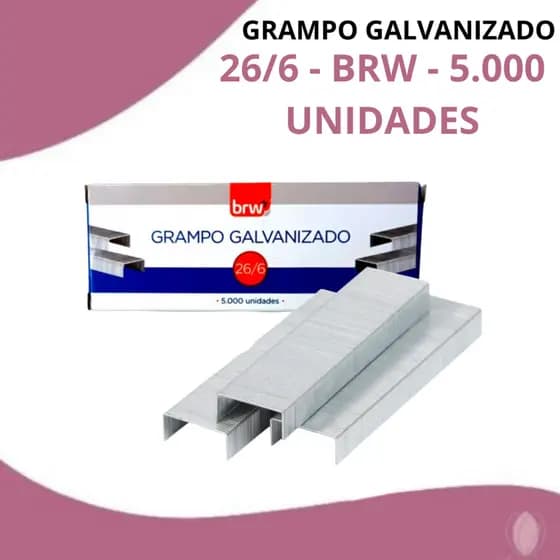 Grampo Galvanizado 26/6 BRW Caixa com 5.000 Unidades