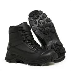 Bota Militar Coturno Masculina de Couro Preta Cano Baixo com Proteção de Borracha