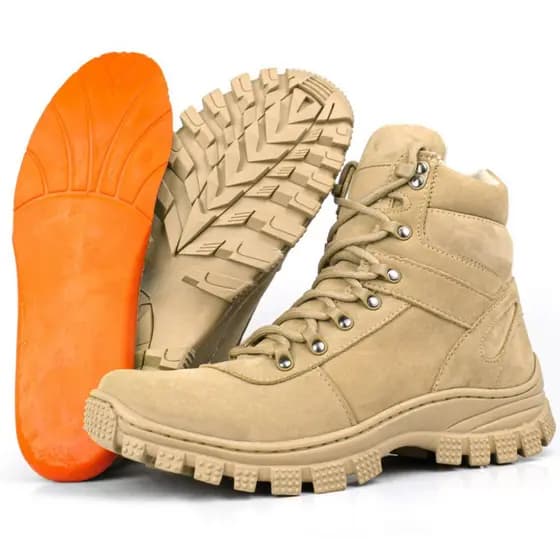 Bota Coturno Militar Masculino Em Couro Legitimo Impermeável Areia Resistente Confortável
