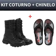 Kit Bota Coturno Masculino Militar Cano Alto Couro Legitimo Com Chinelo de Borracha