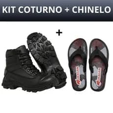Kit Bota Coturno Masculino Militar Couro Legitimo Com Chinelo de Borracha