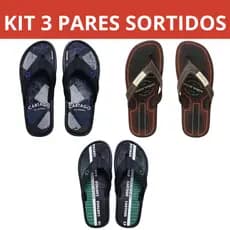 Kit 3 Pares Chinelo Masculino Sandália Power Borracha Antiderrapante Tiras Reforçadas