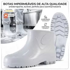 Bota Galocha Cano Extra Curto PVC Impermeável Antiderrapante CA EPI Limpeza Faxina Motoboy Chuva  Branco
