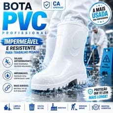 Bota Galocha Cano Estra Curto Impermeável Antiderrapante CA EPI Motoboy Chuva Limpeza Faxina Trabalho Branco