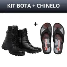 Kit Bota Coturno Masculino Militar Cano Alto Couro Legitimo Com Chinelo de Borracha