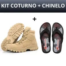 Kit Bota Coturno Masculino Militar Coiote Couro Legitimo Com Chinelo de Borracha