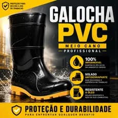 Galocha PVC Impermeável Antiderrapante Profissional Cano Médio Resistente a Óleo Trabalho Limpeza Motoboy Entregador