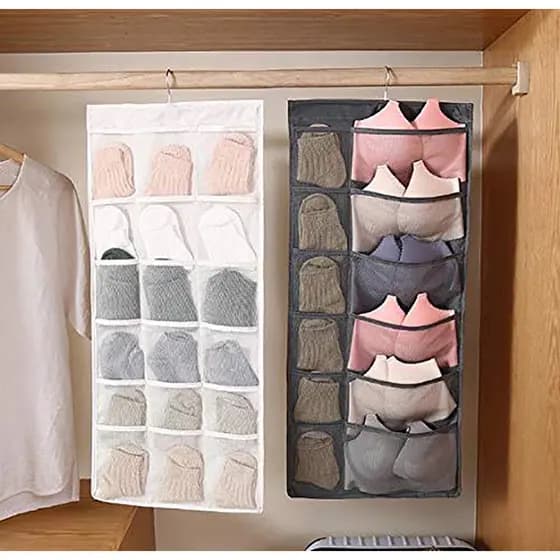 Organizador Dupla Face 30 Divisões: 12+18 Bolsos para Roupas Íntimas, Meias e Mais