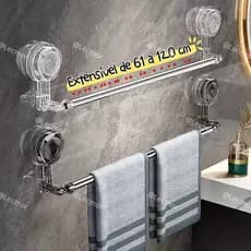 Toalheiro Extensível 60-120cm Sem Furos Barra Porta Toalha Ajustável Banheiro Ventosa Luxo