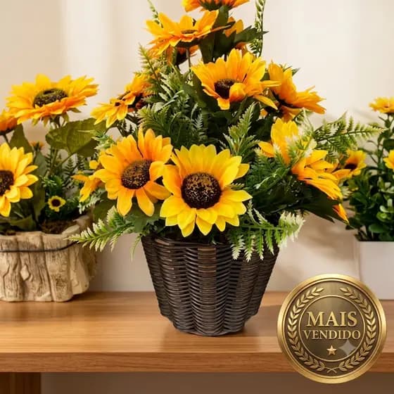 Buquê Flores Girassóis, Flores Artificiais Folhagem Decoração
