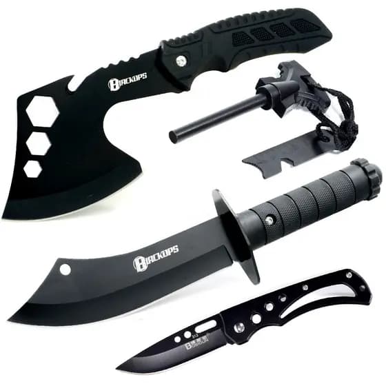 Machado Tático Viking Militar Camping Sobrevivência K-A03+Faca THY-13+Canivete KN-5+ Pederneira