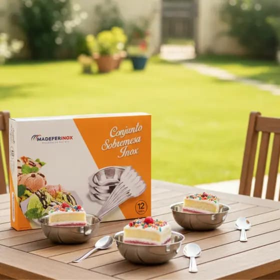 Conjunto Sobremesa Inox 12 Peças com Colheres e Taças Kit Sobremesa Aço Inoxidável Resistente