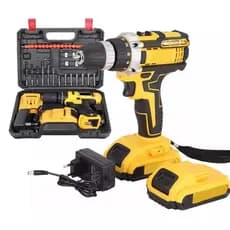 Parafusadeira Furadeira a Bateria 21V Profissional Sem Fio Com Martelete Kit com 2 Baterias Brocas Super Potente