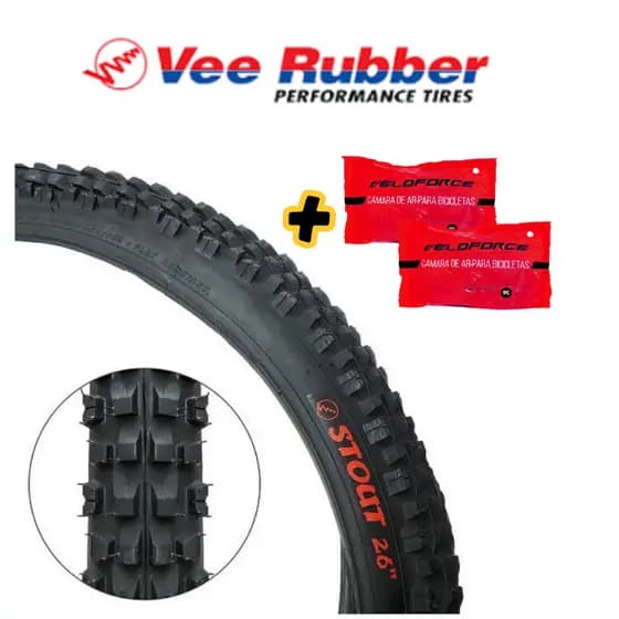 PAR PNEU BIKE ARO 26X2.30 MTB VEE RUBBER STOUT VRB228 CRAVO ALTO OFF ROAD TRILHA RESISTENTE ALTA DURABILIDADE
