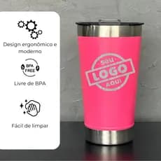 Kit com 3 5 10 Unidades - Copo Térmico 473ml Personalizado com Tampa e Abridor
