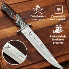Faca de Caça Personalizada com Bainha para Churrasco, Pesca - Nome, Time, Logo, Luxo
