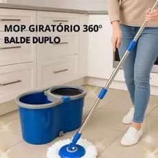 Mop Giratório 360º com Balde Duplo 8L Cesto Centrífugo Haste Inox Ajustável para Limpeza Eficiente