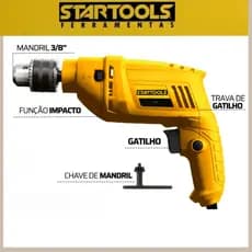 Furadeira Elétrica Impacto Kit 9 Brocas Madeira Metal Praticidade Reversível Parafusa