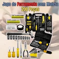 Kit de Ferramentas com Maleta 200 Peças + Kit Chave Catraca 19 peças Soquetes Canhão Bits