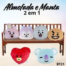Manta E Almofada Personagens BT21 KPOP  2 em 1 Decoração Abrace Aqueça