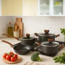 Jogo de Panelas Antiaderente Stone 4 Peças Indução Tampa Vidro Kit Completo Cozinha Moderna