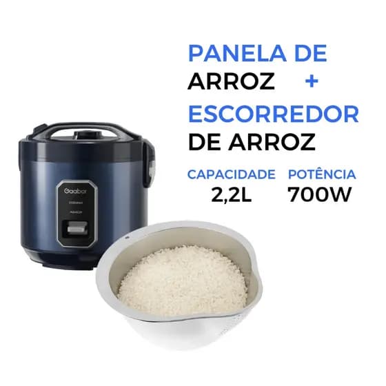 Kit Panela de Arroz Gaabor 2,2L 15 Xícaras Antiaderente 700W, 127V + Escorredor arroz salada