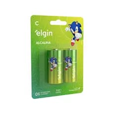 Pilha Alcalina Média Elgin com 2 unidades Tipo C
