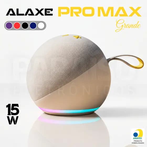 Caixa de Som ALAXE PRO MAX 15W Bluetooth COMANDO DE VOZ POR APP Portátil Rádio FM - CORES ALEATÓRIAS