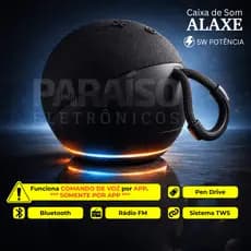 Caixa de Som Bluetooth ALAXE Inteligente COMANDO DE VOZ POR APP LED e Rádio FM - CORES ALEATÓRIAS