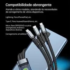 Cabo 3 em 1 TURBO Carregador 100W 6A - Tipo C Iphone Micro USB - Carregamento Simultâneo - PROMOÇÃO