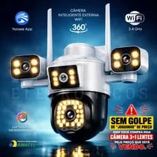 Câmera de Segurança Wi-Fi 360º Inteligente ULTRA HD Infravermelho IP 3+1 Lentes Cor Branca - OFERTA