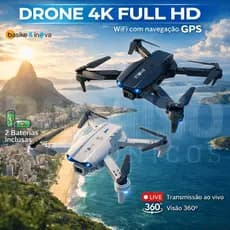 Drone com Câmera HD 360º 4K AIRCRAFT Inova Iniciante FULL 2 Baterias Wi-Fi 2.4 Gps Sensor Obstáculos