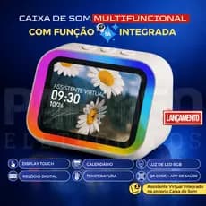Caixa de Som Inteligente LED Bluetooth Portátil Display Touch com Relógio PROMOÇÃO